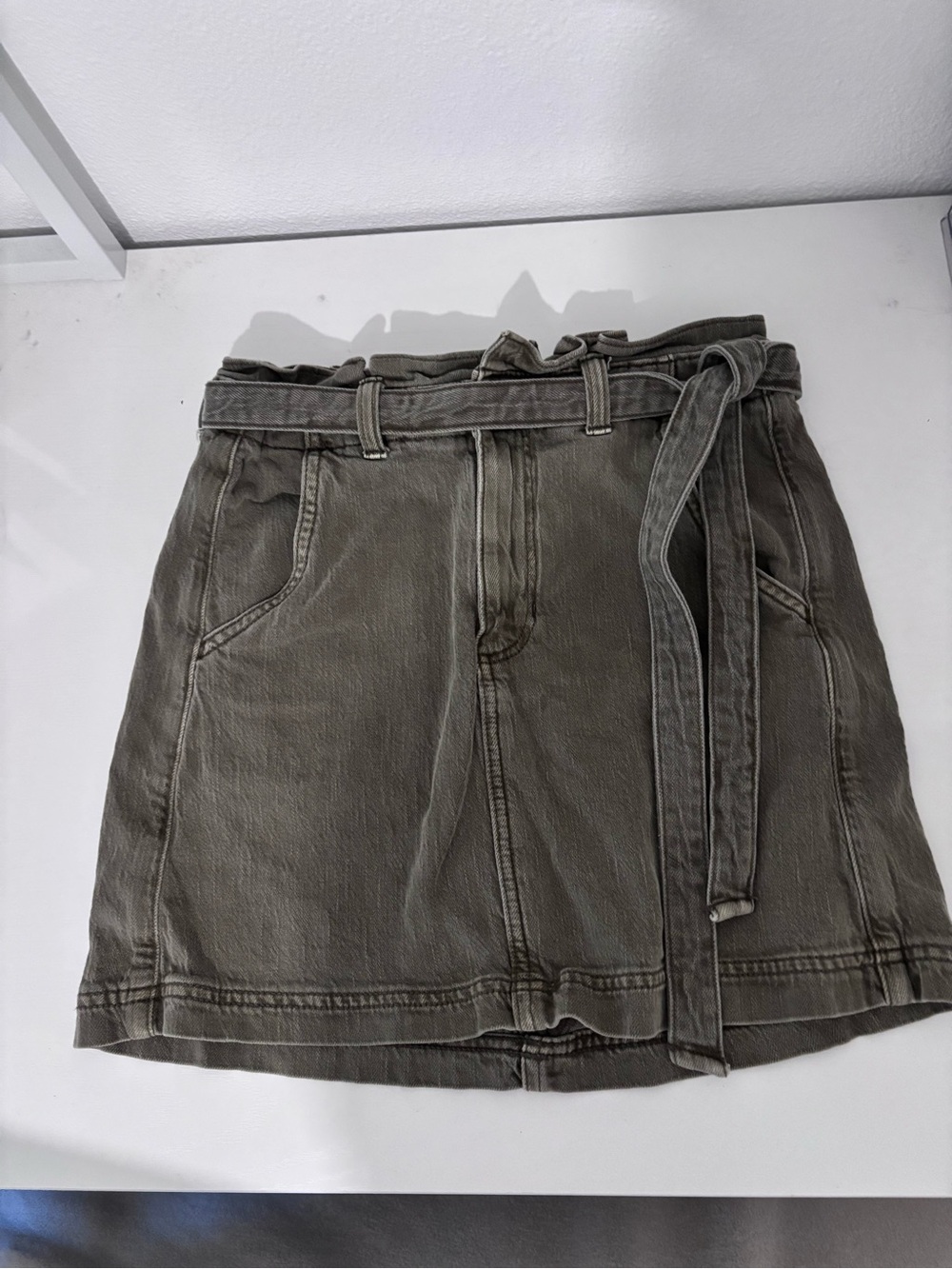 American Eagle Outfitters Olive Green Utility Mini Skirt with Self-Tie Belt
